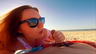 Esperma en mi nariz y gafas de sol! risky principiante pelirroja publico en la playa fast blowage